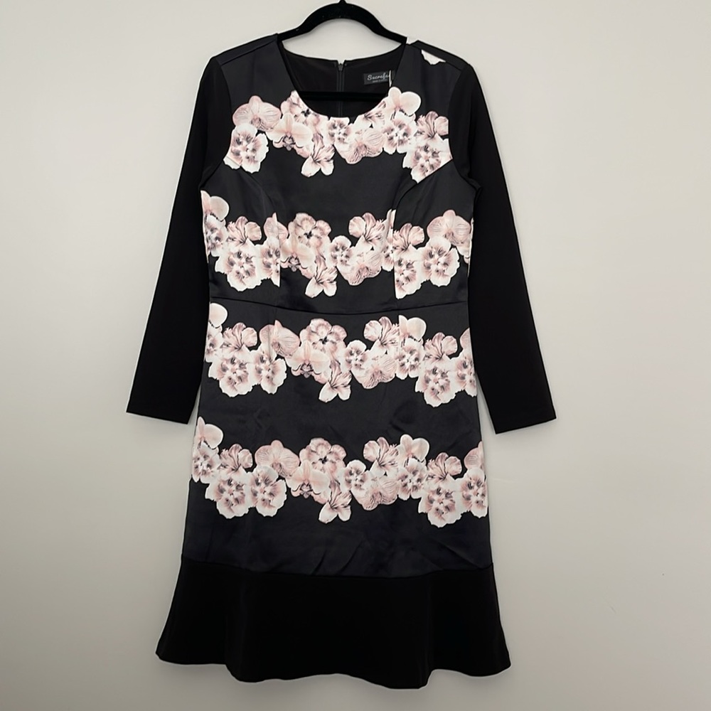 NWT Sucrefas Floral Print Satin Longsleeve Dress Size L